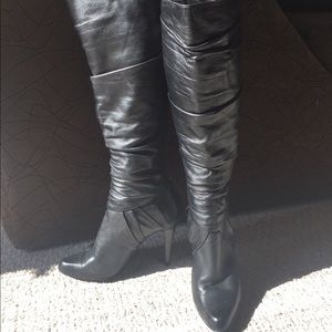 Aldo Knee High Stiletto Black Leather Boots